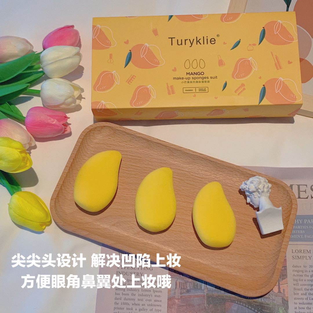 Douyin Hot Selling Small Mango Beauty Egg Non-latex Fruit Makeup Egg Dry And Wet Do Not Eat Powder With Super Soft Puff