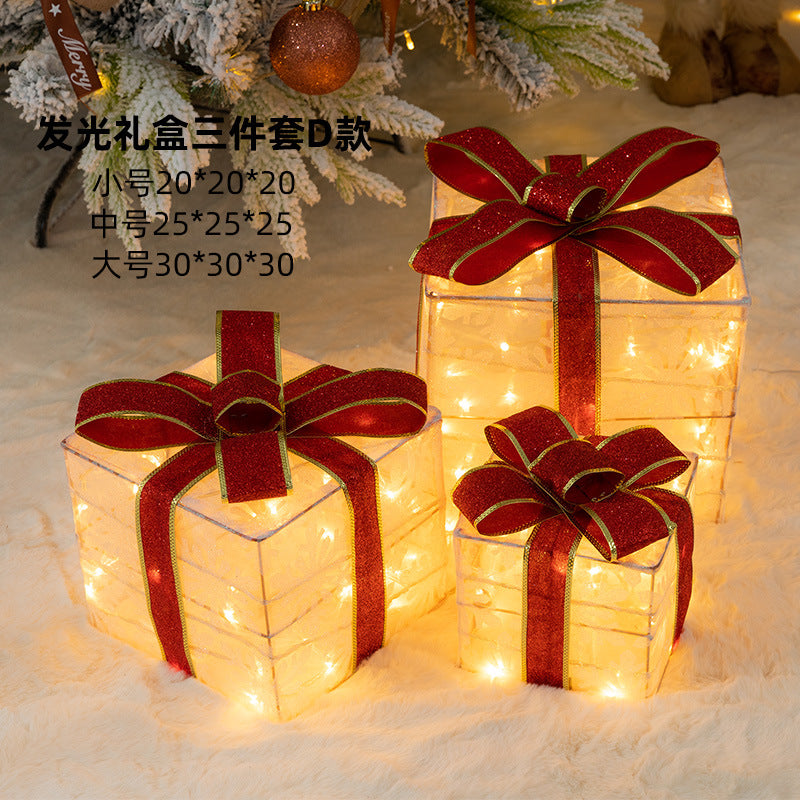 Christmas luminous gift box stack, holiday decoration, window display, scene with decorations