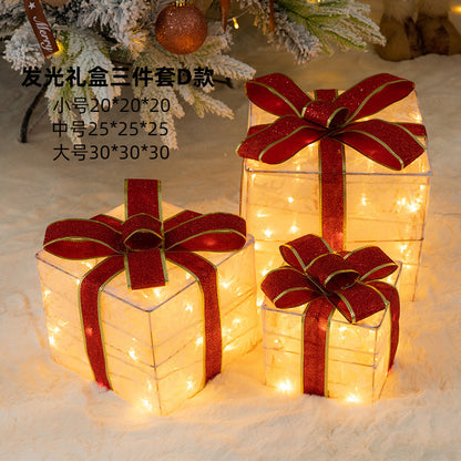 Christmas luminous gift box stack, holiday decoration, window display, scene with decorations