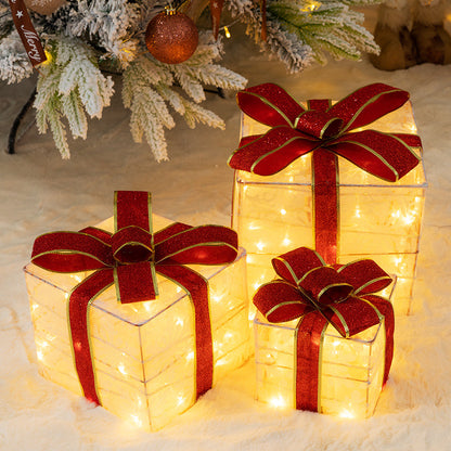 Christmas luminous gift box stack, holiday decoration, window display, scene with decorations