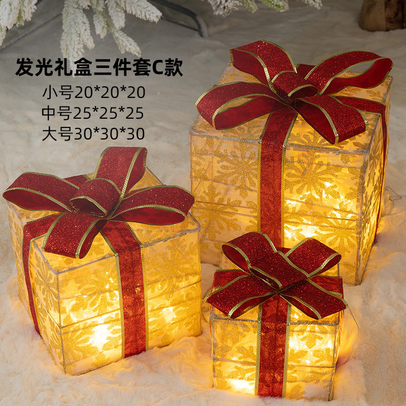 Christmas luminous gift box stack, holiday decoration, window display, scene with decorations