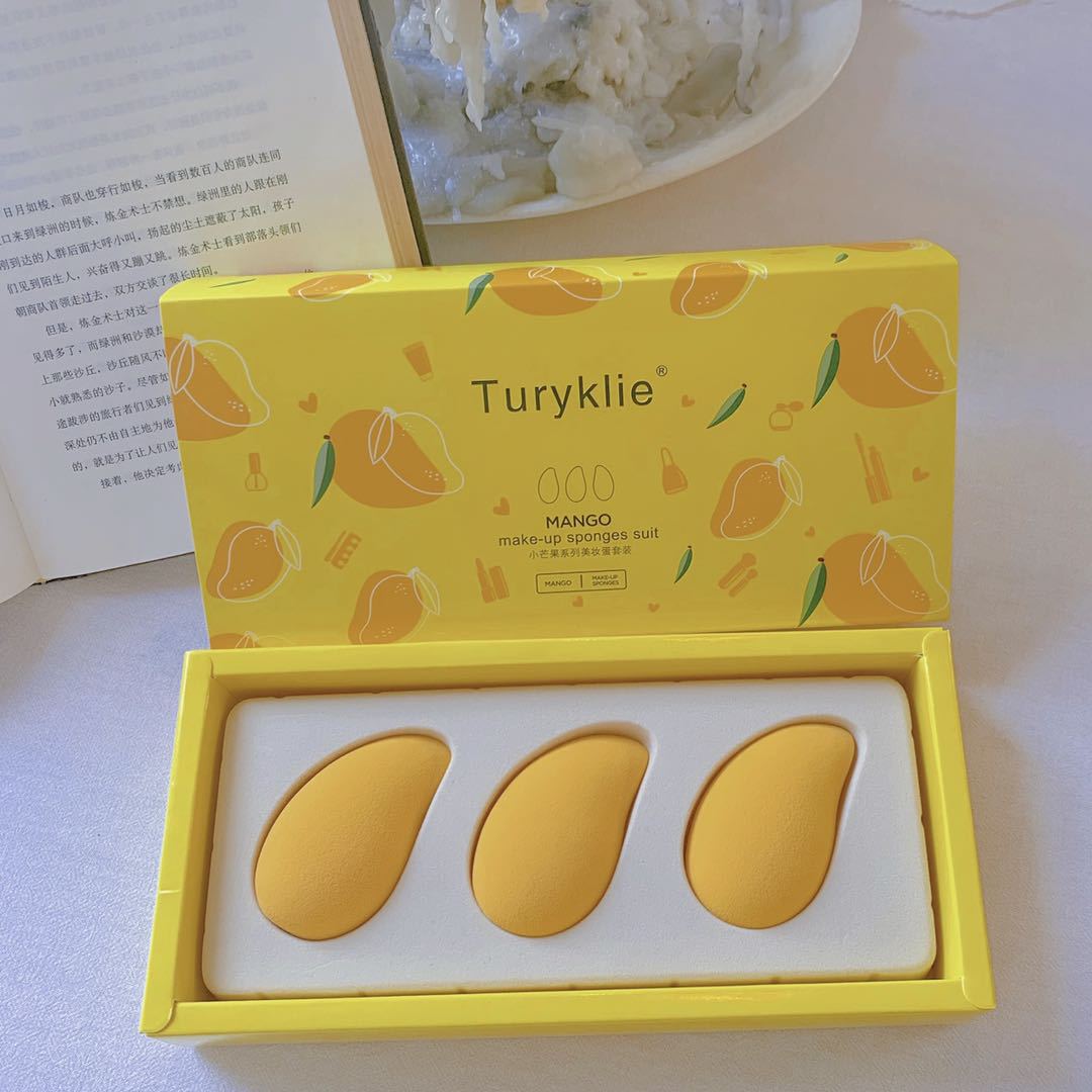 Douyin Hot Selling Small Mango Beauty Egg Non-latex Fruit Makeup Egg Dry And Wet Do Not Eat Powder With Super Soft Puff
