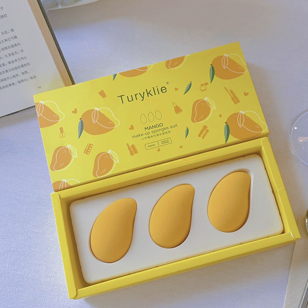 Douyin Hot Selling Small Mango Beauty Egg Non-latex Fruit Makeup Egg Dry And Wet Do Not Eat Powder With Super Soft Puff