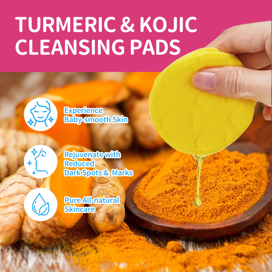 Cross-border Full English Turmeric Kojic Acid Cleansing Pad Moisturizing Brightening And Skin Tightening Facial Care Face Wash Exfoliating Cleaning Pad