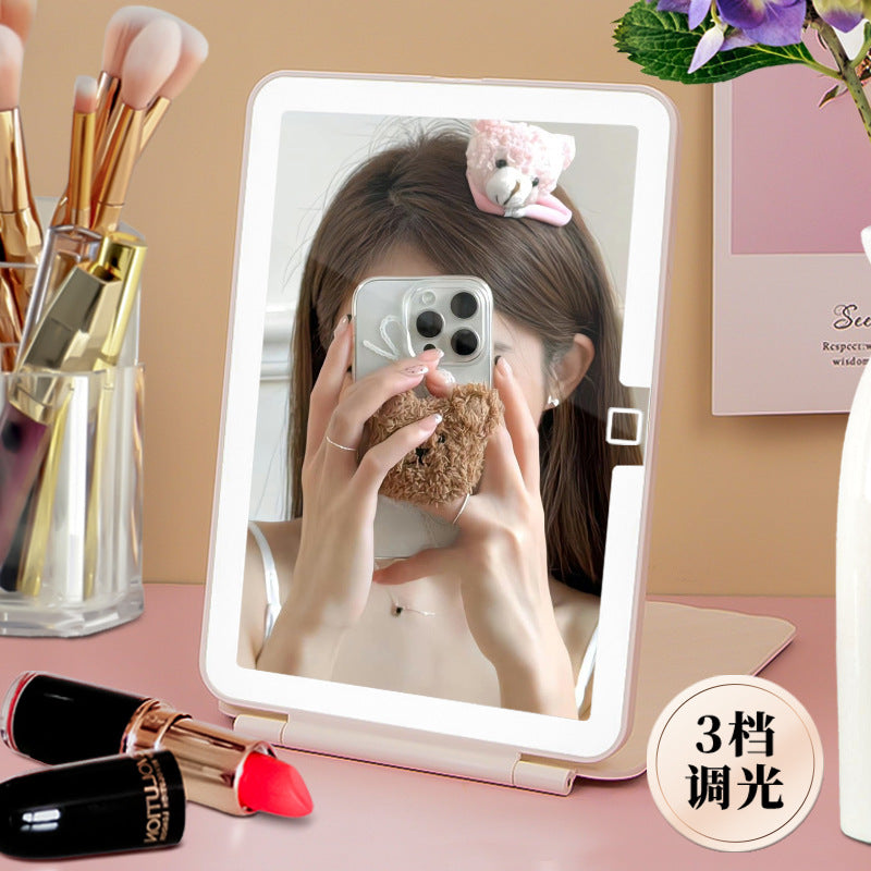 Led Makeup Mirror With Lamp Portable Folding Desktop Travel Desktop Erectable Dormitory Home Mirror Intelligent Beauty Mirror