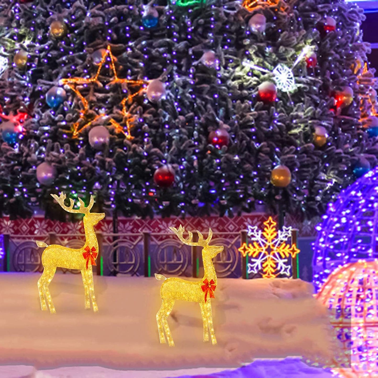 The Christmas Deer Lit In The Creative Yard, The Decorations With LED Lights Inserted In The Garden, The Lawn, The Courtyard