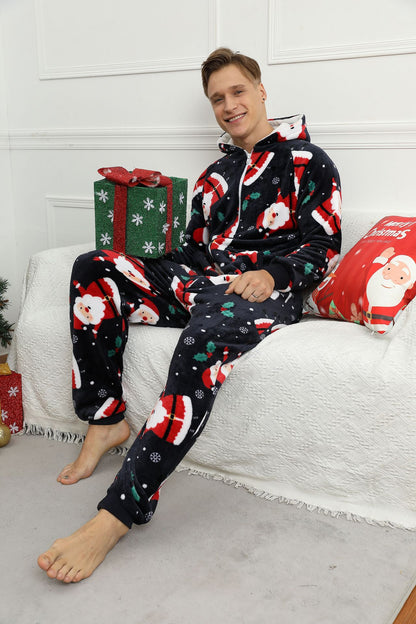 Men&#039;s Christmas Printed Flannel One Piece Pajamas