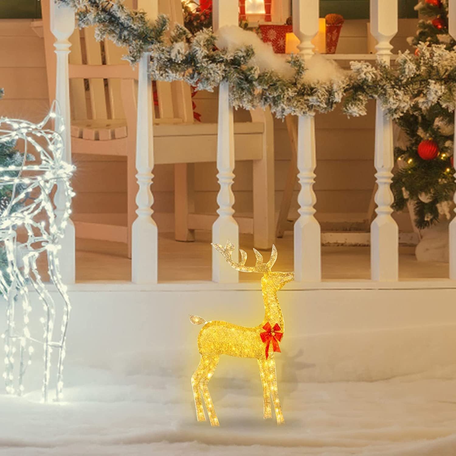 The Christmas Deer Lit In The Creative Yard, The Decorations With LED Lights Inserted In The Garden, The Lawn, The Courtyard