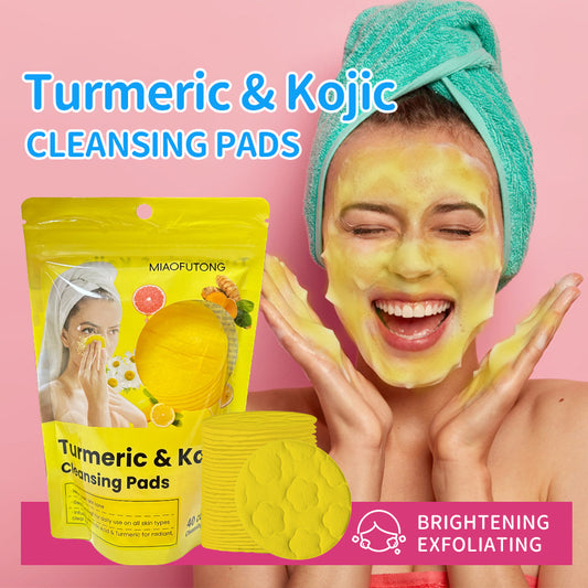 Cross-border Full English Turmeric Kojic Acid Cleansing Pad Moisturizing Brightening And Skin Tightening Facial Care Face Wash Exfoliating Cleaning Pad