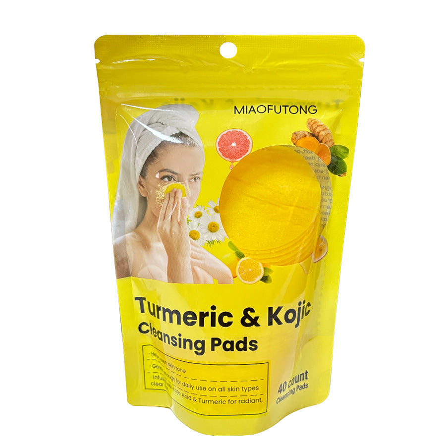 Cross-border Full English Turmeric Kojic Acid Cleansing Pad Moisturizing Brightening And Skin Tightening Facial Care Face Wash Exfoliating Cleaning Pad