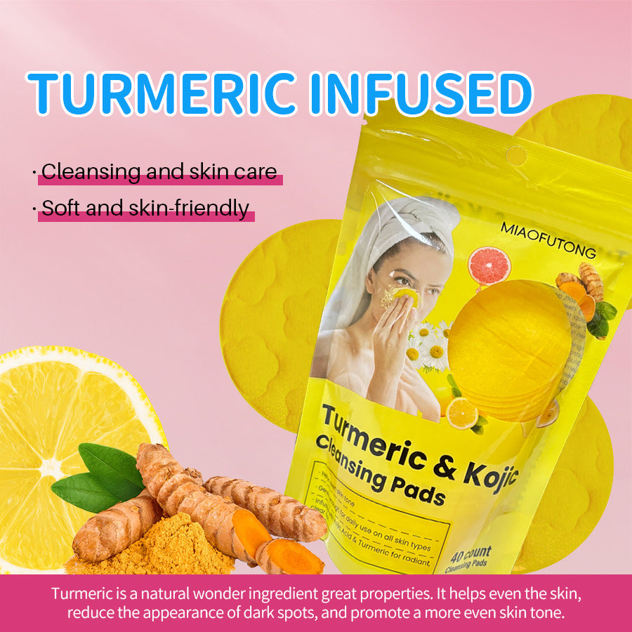 Cross-border Full English Turmeric Kojic Acid Cleansing Pad Moisturizing Brightening And Skin Tightening Facial Care Face Wash Exfoliating Cleaning Pad